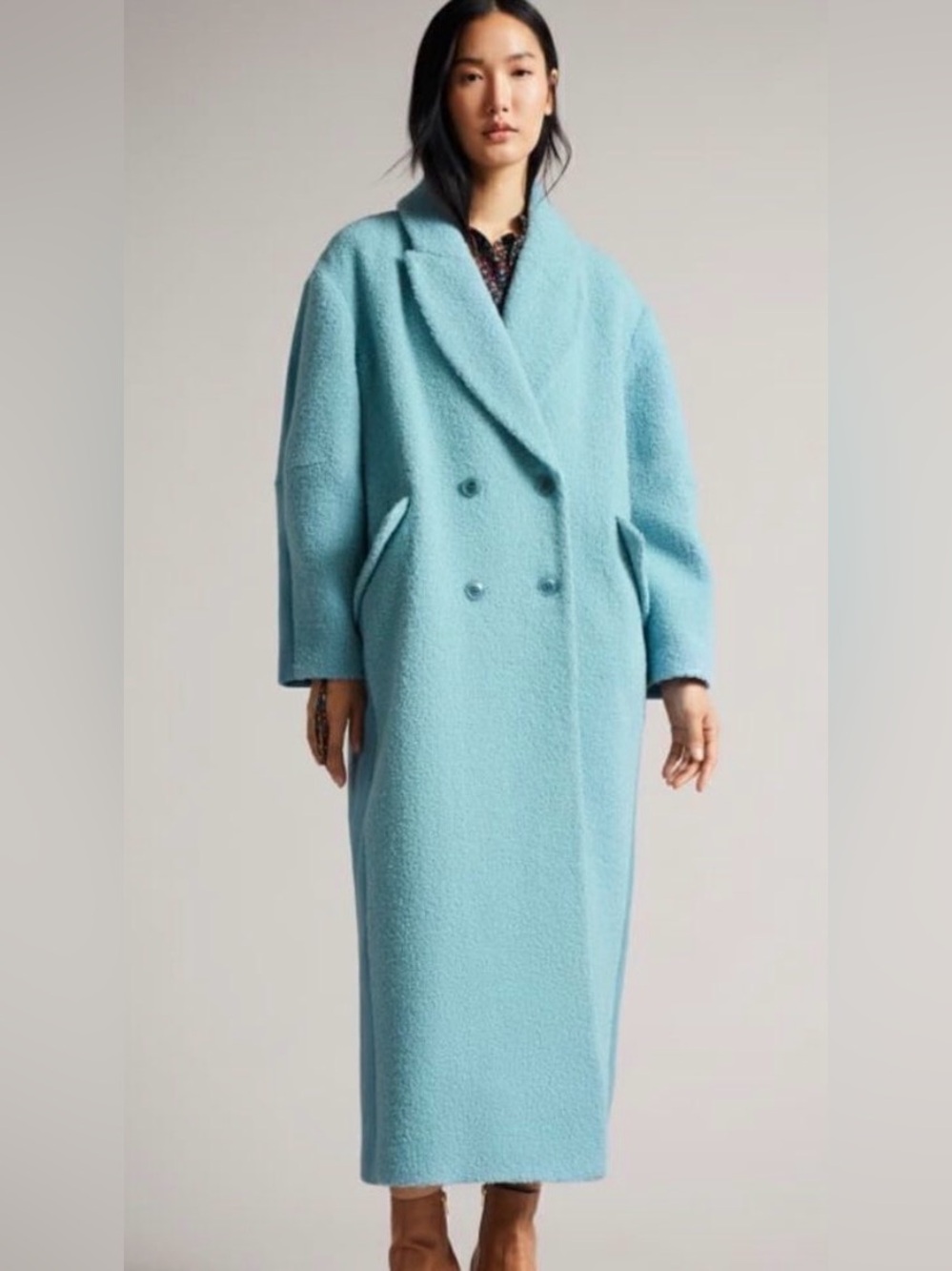 Ted Baker London Joelle Double Breasted Long Oversized Blue Crombie Coat